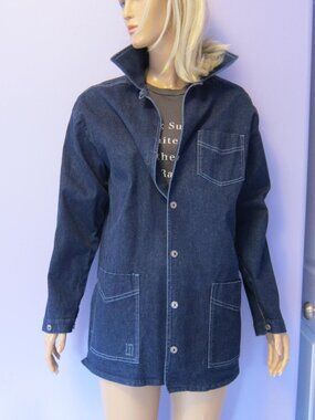 LINDA LUNDSTROM DARK DENIM Utility Long Chore Jacket  EUC
